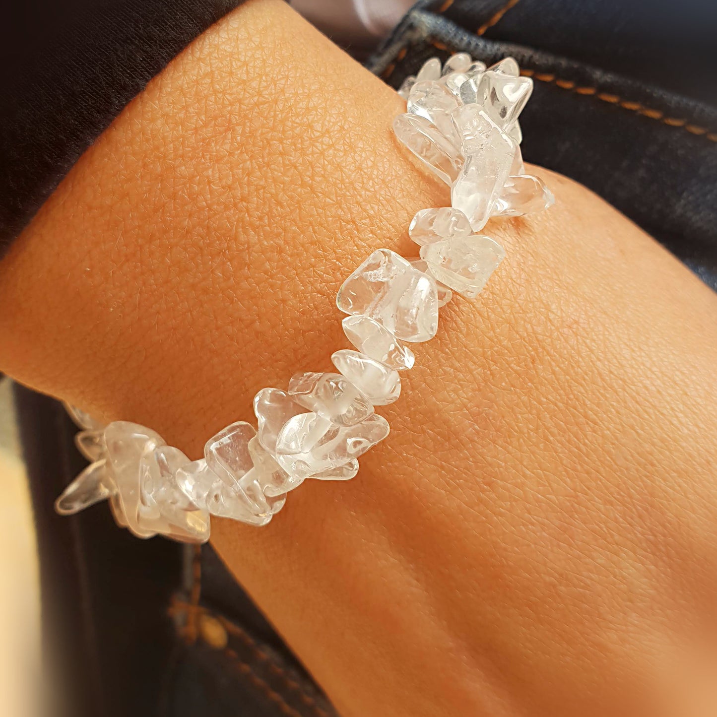 Pulsera cuarzo blanco chip ajustable