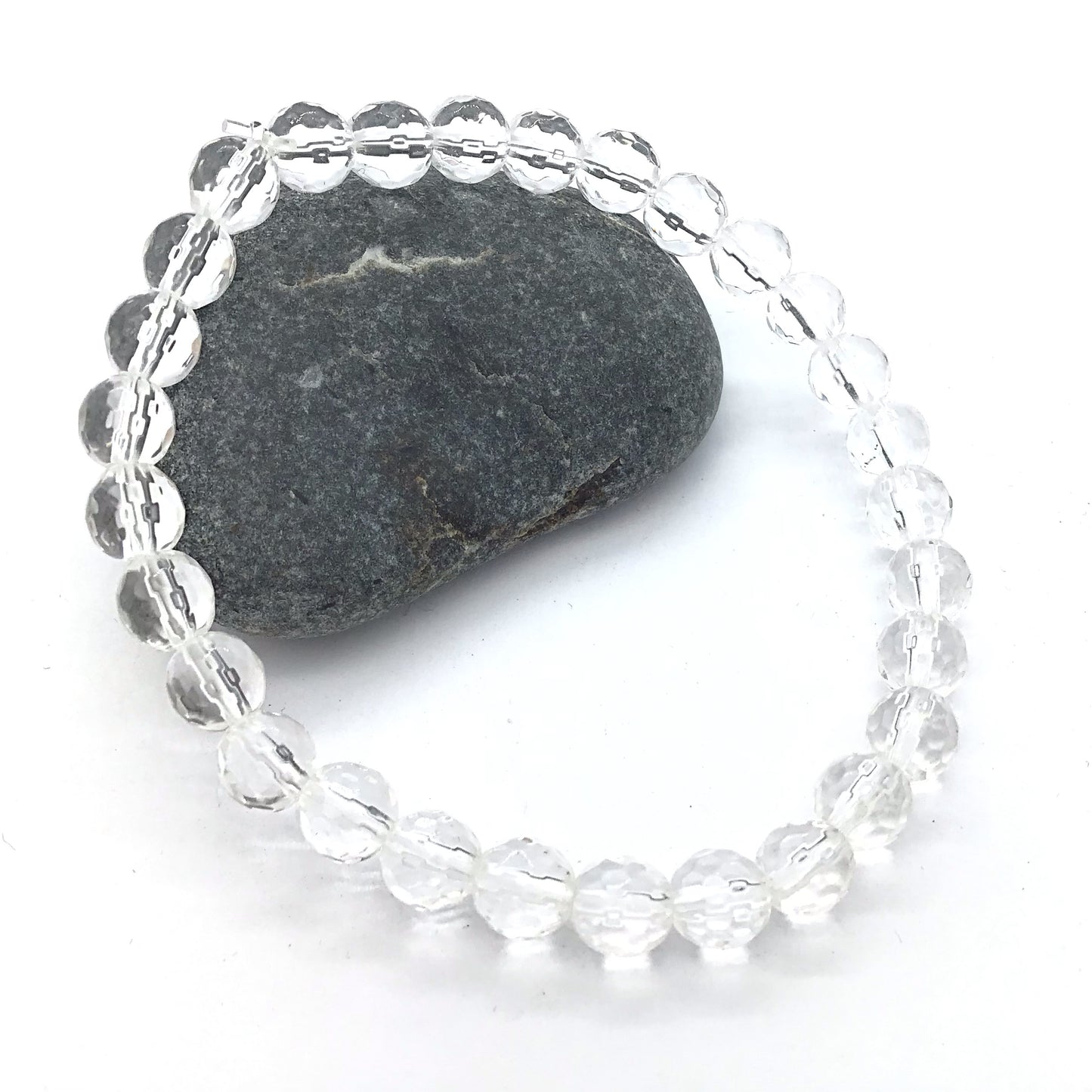 Pulsera cuarzo blanco bolas 6mm facetadas