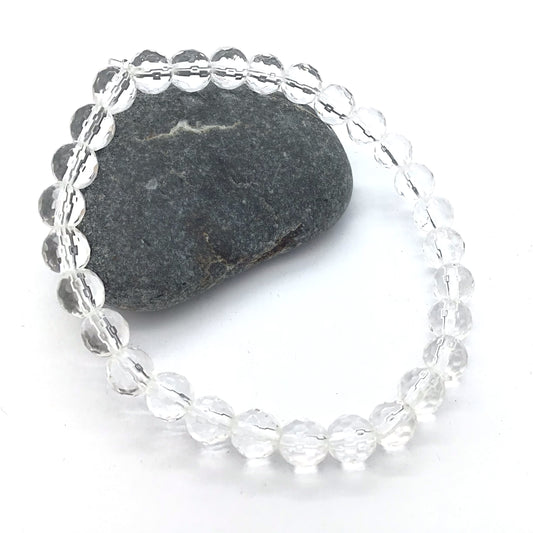Pulsera cuarzo blanco bolas 6mm facetadas