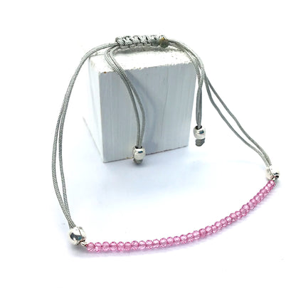 Pulsera topacio rosa facetada bolas 2mm y macrame