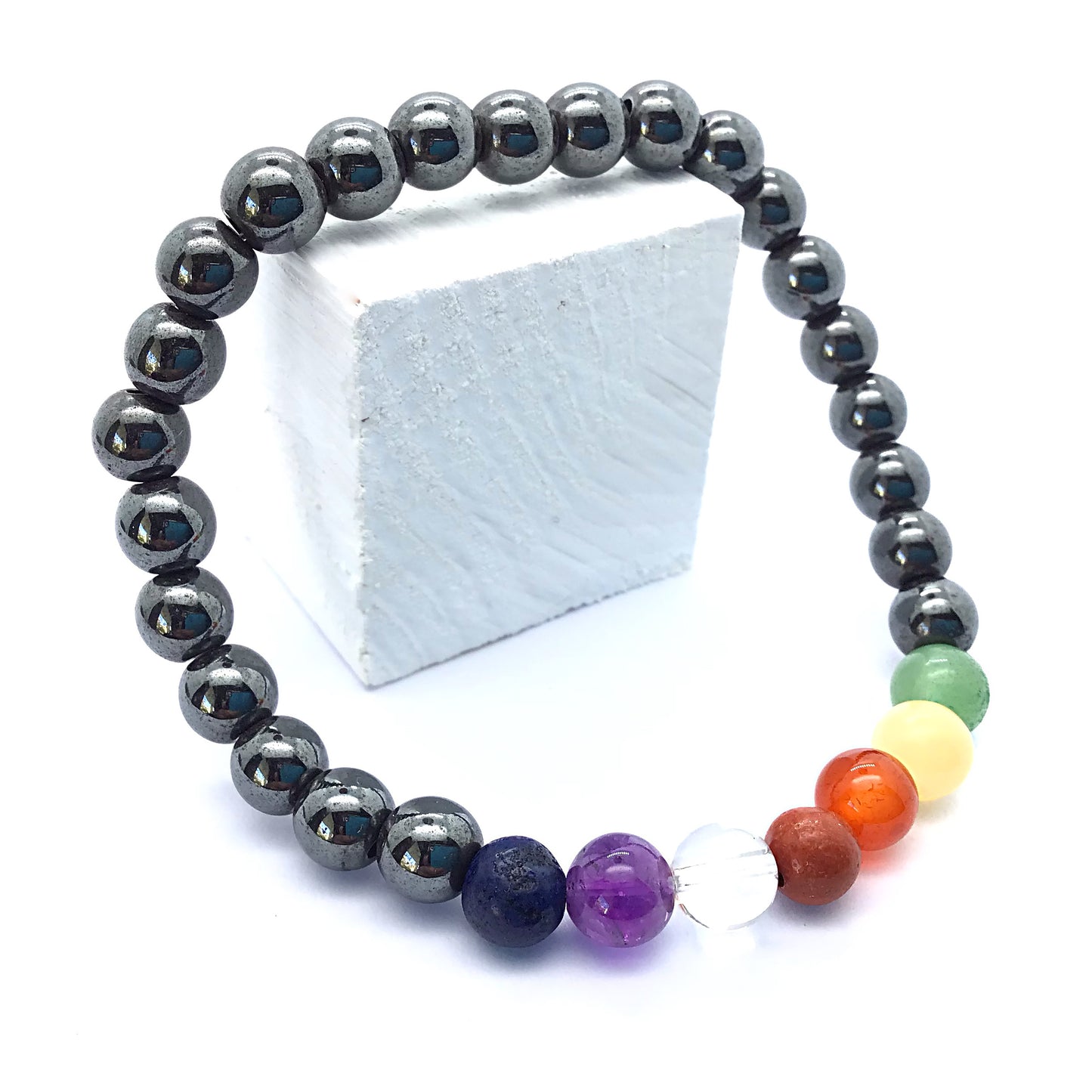 Pulsera hematite con 7 chakras bolas 6mm