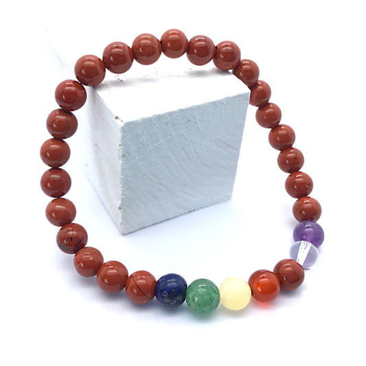 Pulsera 7 chakras con jaspe rojo bolas 6mm