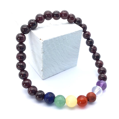 Pulsera 7 chakras con granate bolas 6mm