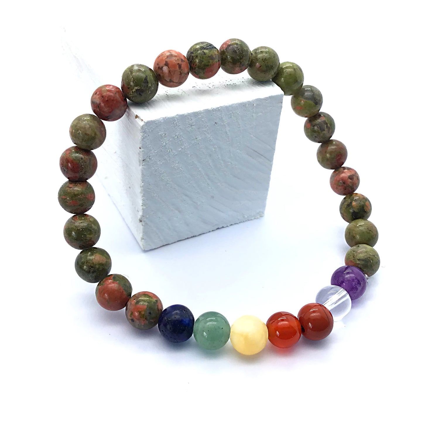 Pulsera 7 chakras con unakita bolas 6mm