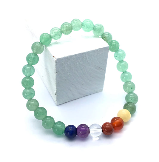 Pulsera 7 chakras con aventurina verde bolas 6mm