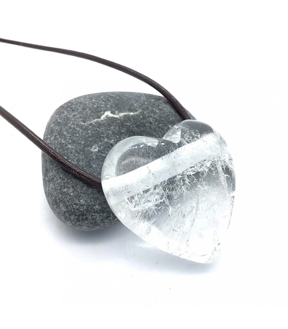 Collar Cuarzo Blanco corazón 4 cm