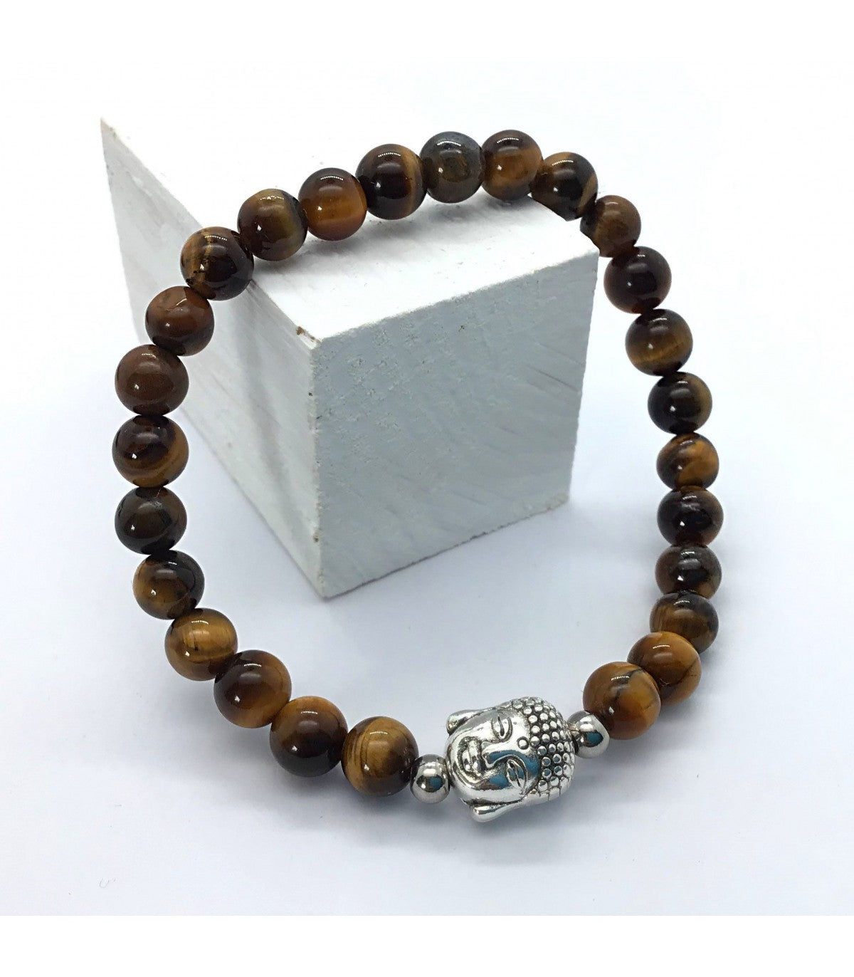 Pulsera ojo de tigre bolas 6mm con dije de budha
