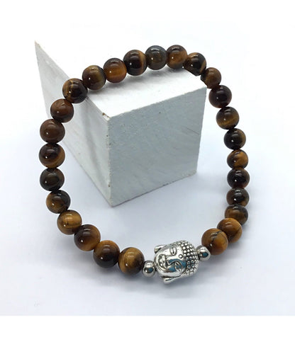 Pulsera ojo de tigre bolas 6mm con dije de budha