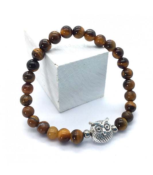 Pulsera ojo de tigre bolas 6mm con buho