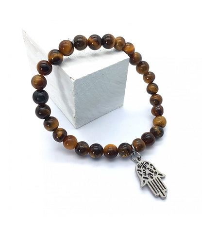 Pulsera ojo de tigre bolas 6mm con mano fátima