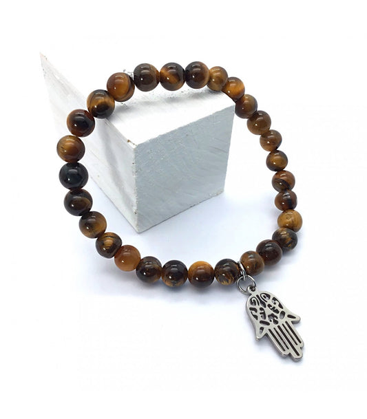 Pulsera ojo de tigre bolas 6mm con mano fátima