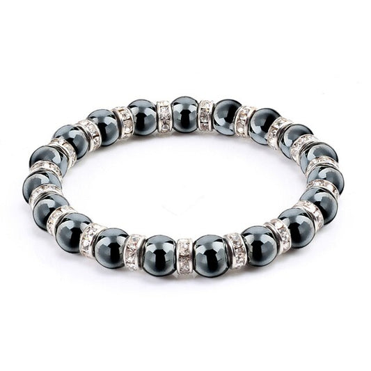 Pulsera hematite bolas 8mm con dijes