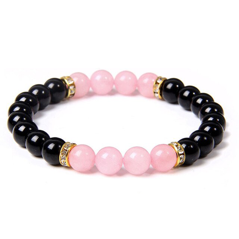 Pulsera cuarzo rosa con obsidiana negra bolas 6mm