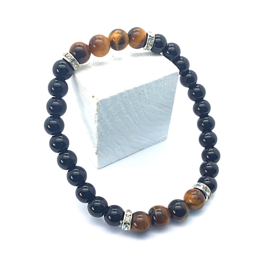 Pulsera ojo de tigre con obsidiana negra bolas 6mm