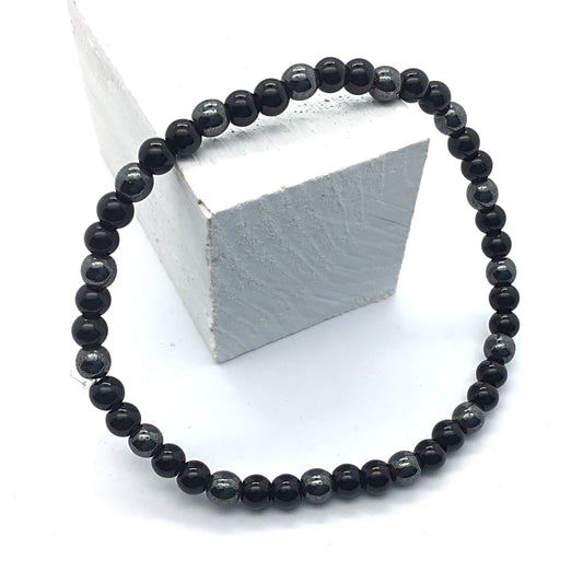 Pulsera hematite con obsidiana negra bolas 4mm