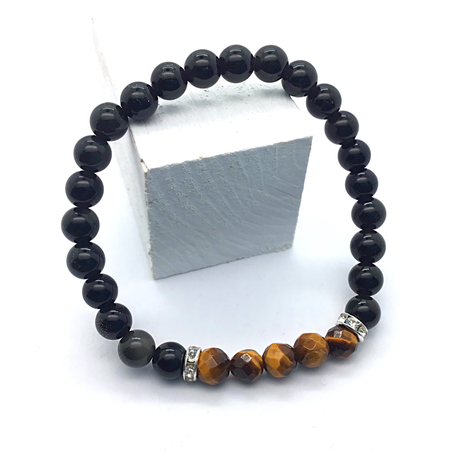 Pulsera ojo de tigre con obsidiana negra bolas 6mm