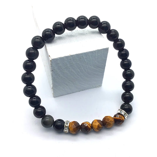 Pulsera ojo de tigre con obsidiana negra bolas 6mm