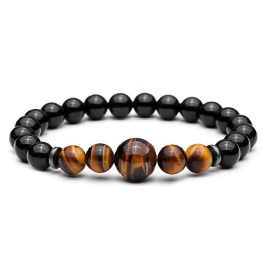 Pulsera ojo de tigre con obsidiana negra bolas 8mm