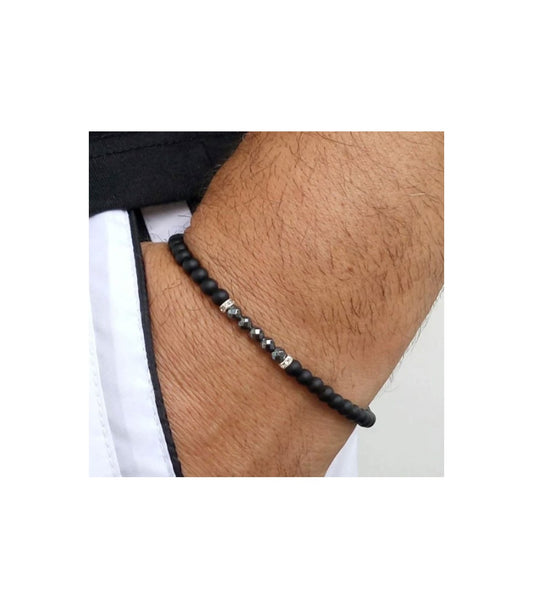Pulsera hematite facetada con obsidiana negra bolas 4mm