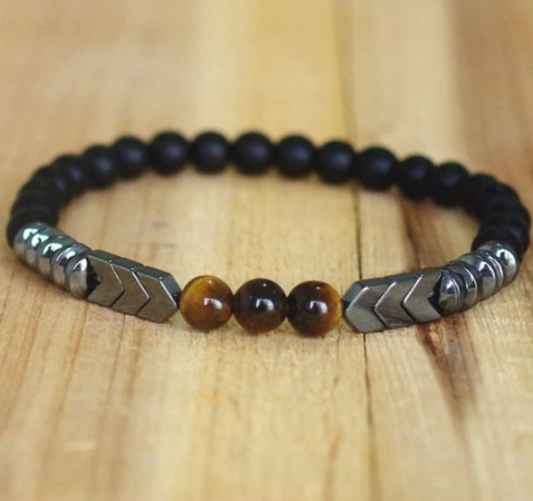 Pulsera ojo de tigre con obsidiana negra bolas 4mm