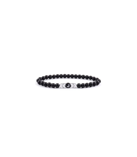 Pulsera personalizada con inicial obsidiana negra bolas 4mm
