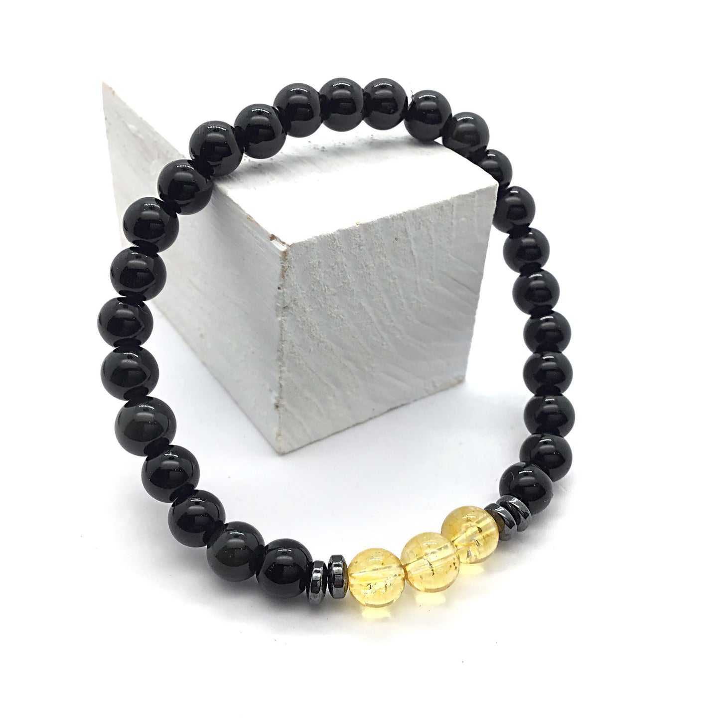 Pulsera citrino con obsidiana negra bolas 6mm