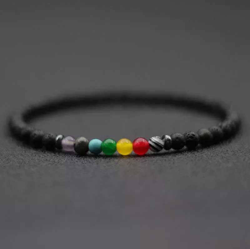Pulsera 7 chakras con lava volcánica bolas 4mm