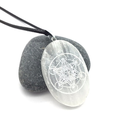 Collar Selenita ovalado con metatron 3-4cm