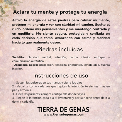 Aclara tu mente y protege tu energía (pulsera sodalita con obsidiana negra bolas 4mm)