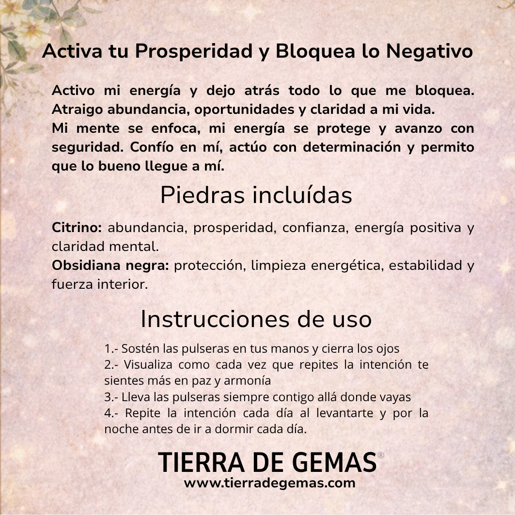 Activa tu Prosperidad y Bloquea lo Negativo (pulsera Citrino con obsidiana negra bolas 8mm)