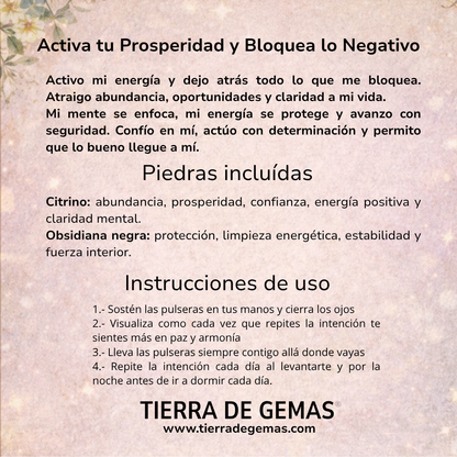 Activa tu Prosperidad y Bloquea lo Negativo (pulsera Citrino con obsidiana negra bolas 8mm)