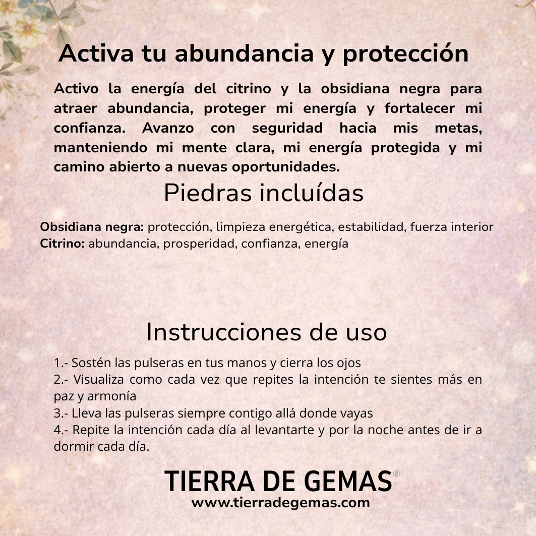 Activa tu abundancia y protección (pulsera Citrino con obsidiana negra bolas 6mm)
