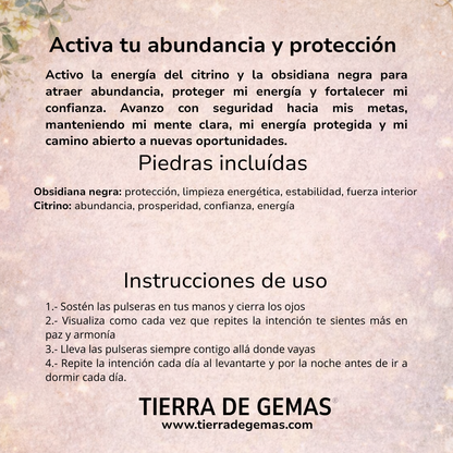 Activa tu abundancia y protección (pulsera Citrino con obsidiana negra bolas 6mm)