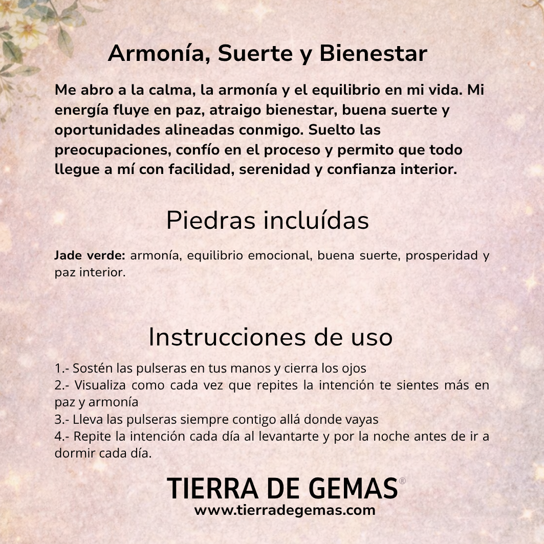 Armonía, Suerte y Bienestar (pulsera jade verde bolas 6mm)