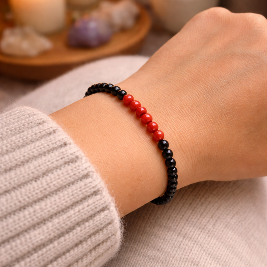 Fuerza y Protección Activa (pulsera Jaspe Rojo Con Obsidiana negra bolas 4mm)