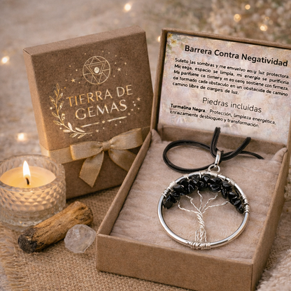 Protección y Equilibrio (Collar turmalina negra arbol de la vida 4 cm)