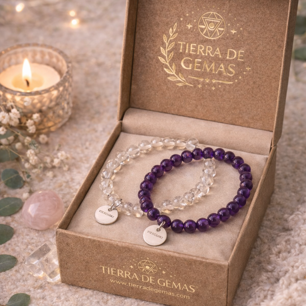 Calma, equilibrio y energía positiva (pack Pulsera Cuarzo y Amatista bolas 6mm)