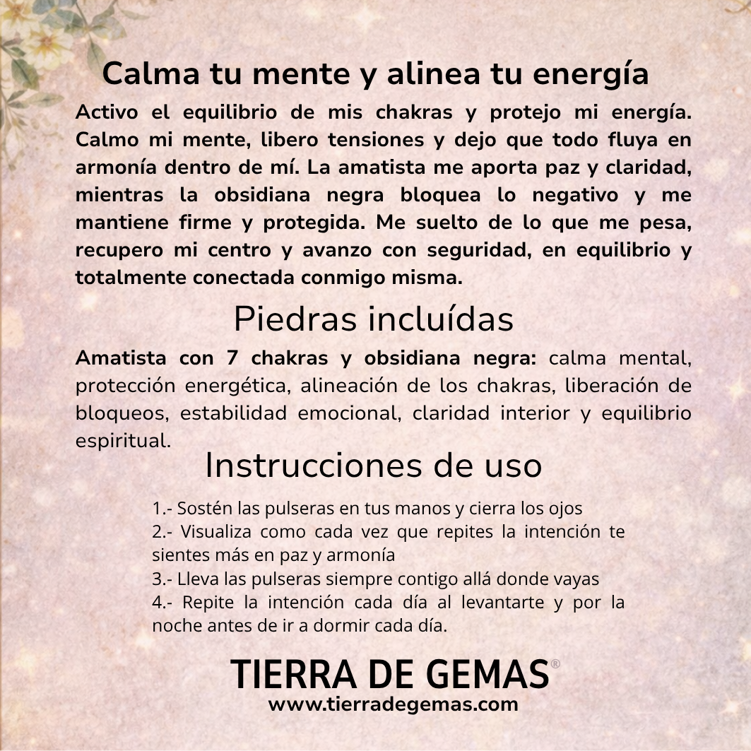 Calma tu mente y alinea tu energía (pulsera amatista con bolas 7 chakras 6mm)