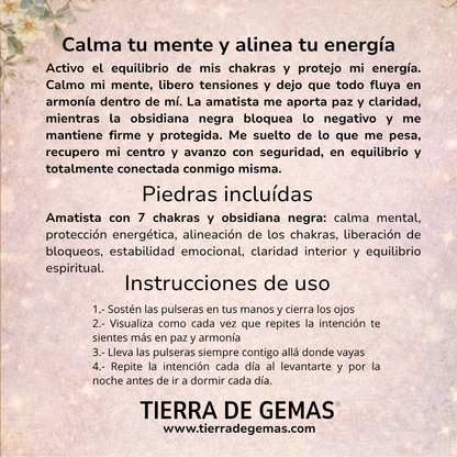 Calma tu mente y alinea tu energía (pulsera amatista con bolas 7 chakras 6mm)