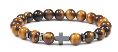 Pulsera ojo de tigre con cruz hematite bolas 6mm