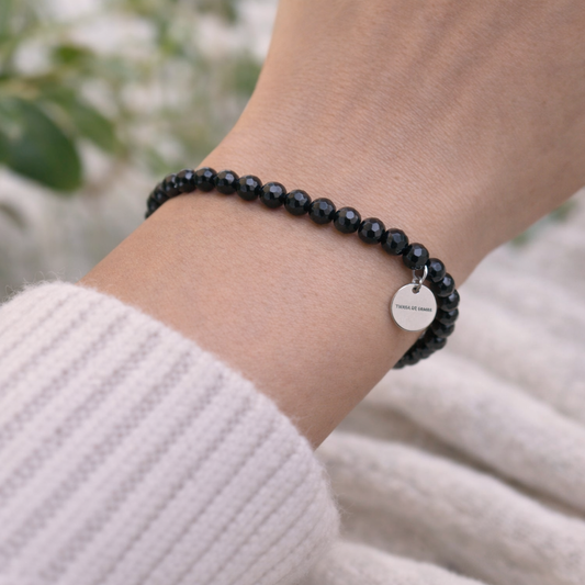 Pulsera turmalina negra facetada bolas 6mm