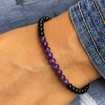 Protección Absoluta, Calma y Paz Interior – Pulsera Amatista y Turmalina Negra
