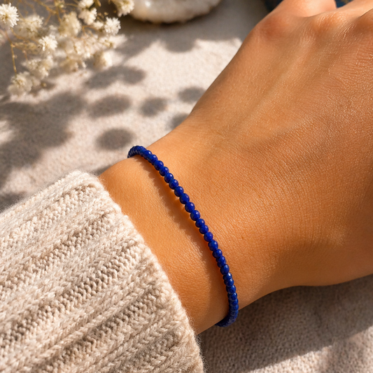 Claridad, Intuición y Poder Interior (pulsera lapislázuli facetada 2mm plata de ley)