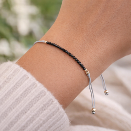 Pulsera turmalina negra facetada bolas 2mm ajustable