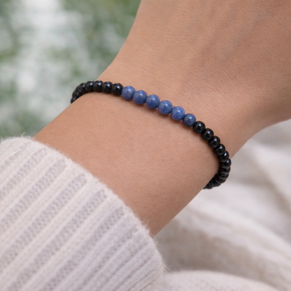 Pulsera sodalita con obsidiana negra bolas 4mm