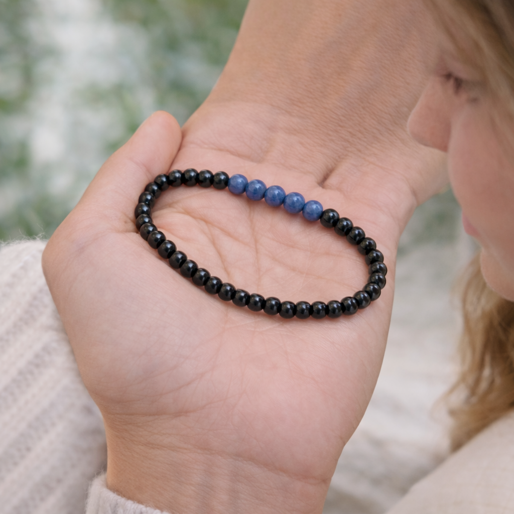 Pulsera sodalita con obsidiana negra bolas 4mm