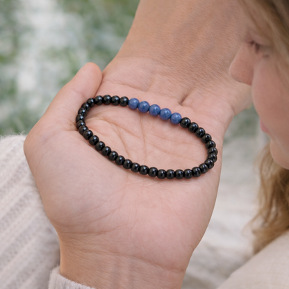 Pulsera sodalita con obsidiana negra bolas 4mm
