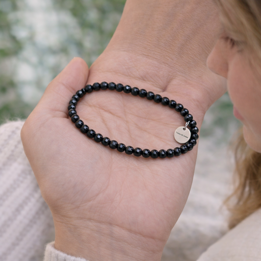 Pulsera turmalina negra facetada bolas 6mm