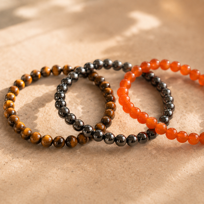 Vuélvete Imparable pack 3 pulseras y ritual (pulsera ojo de tigre, carneola y hematite bolas 4mm, ritual completo)