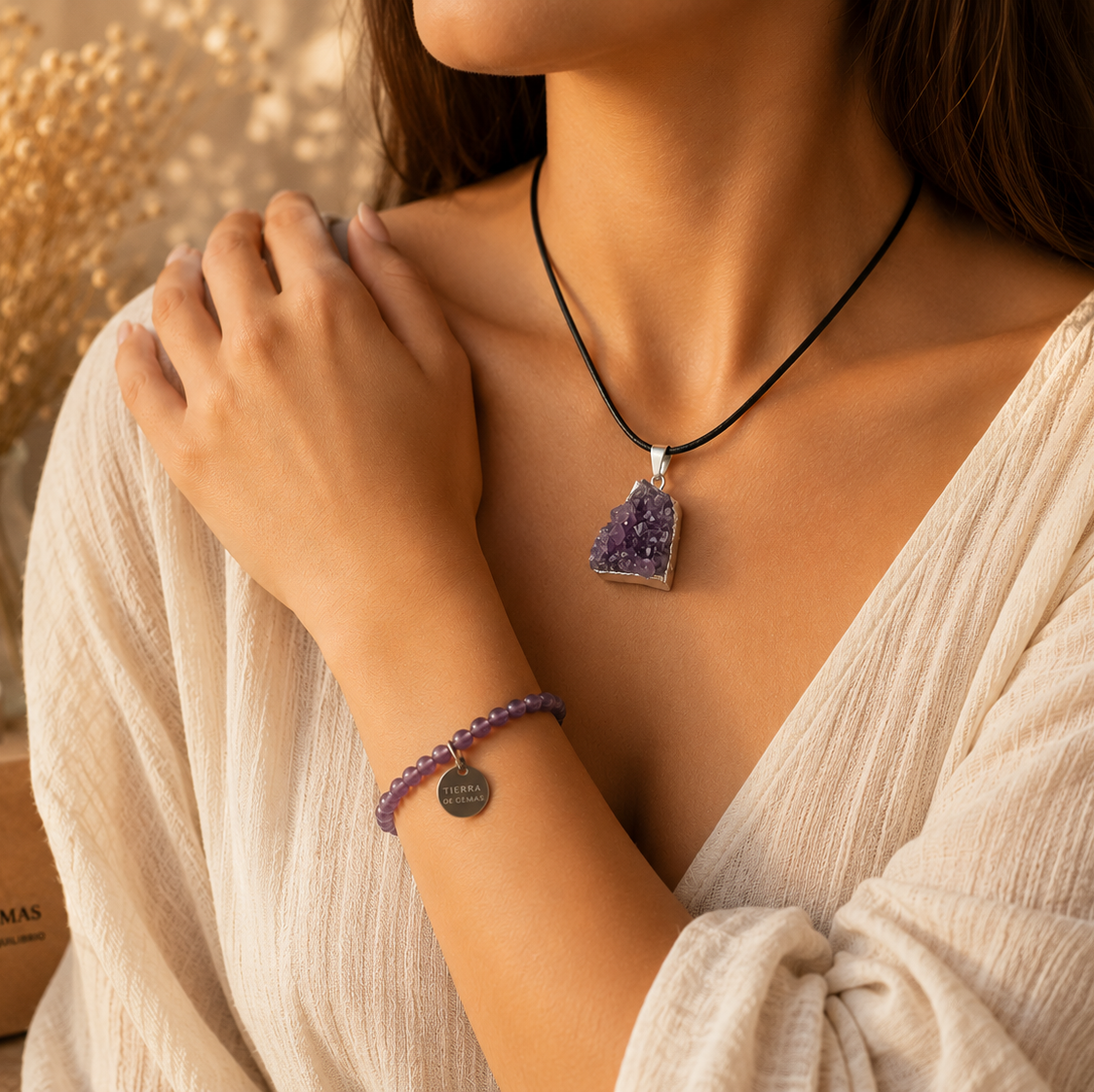 Calma Inquebrantable Con Ritual (pulsera 4mm y collar amatista)